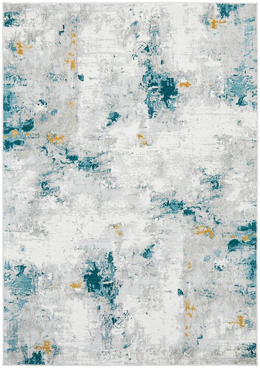 Anthea Modern Abstract Grey Golden Yellow & Teal Polyester Rug