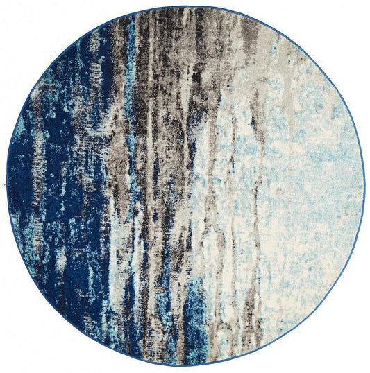 Mila Abstract Blue & Grey Transitional Round Rug