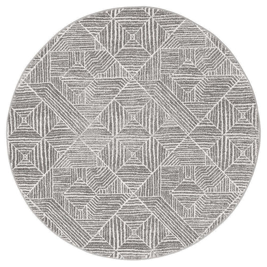 Arlo Grey Geometric Pattern Round Rug