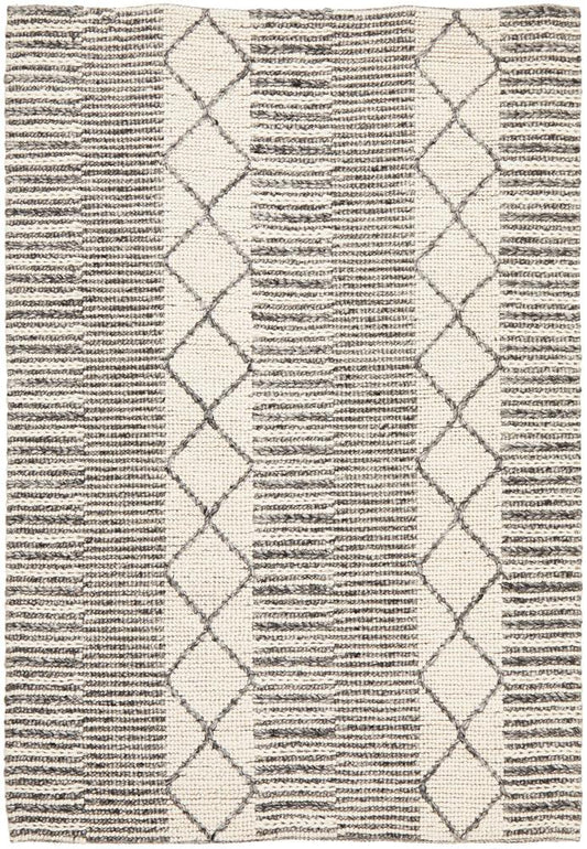 Vivika Scandi White & Grey Patterned Flatweave Felted Wool Rug