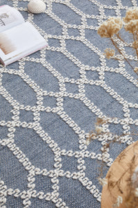 Thumbnail for Nellie Tribal Blue & Ivory Rug