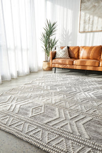 Thumbnail for Zena Tribal Light Grey & White Wool Rug