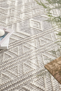 Thumbnail for Zena Tribal Light Grey & White Wool Rug