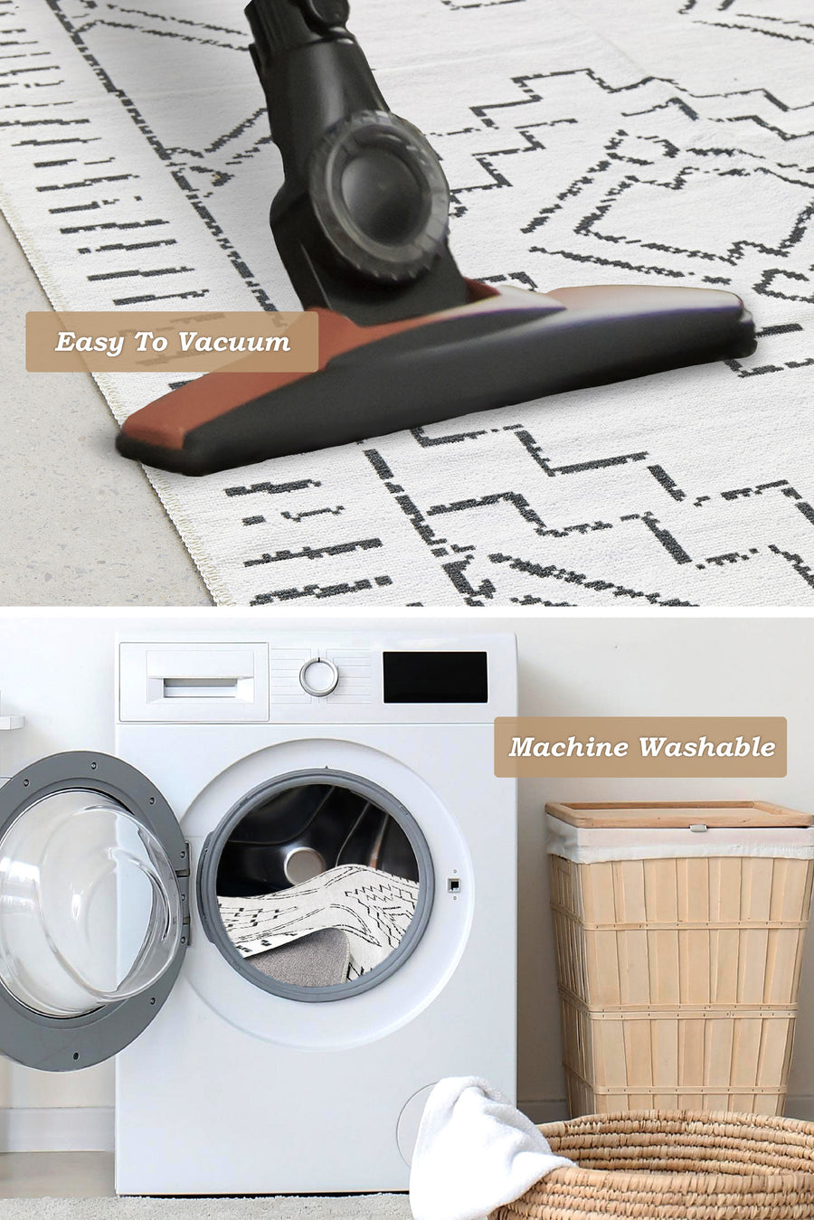 Leeroy Kindred White & Black Tribal Bohemian Machine Washable Rug