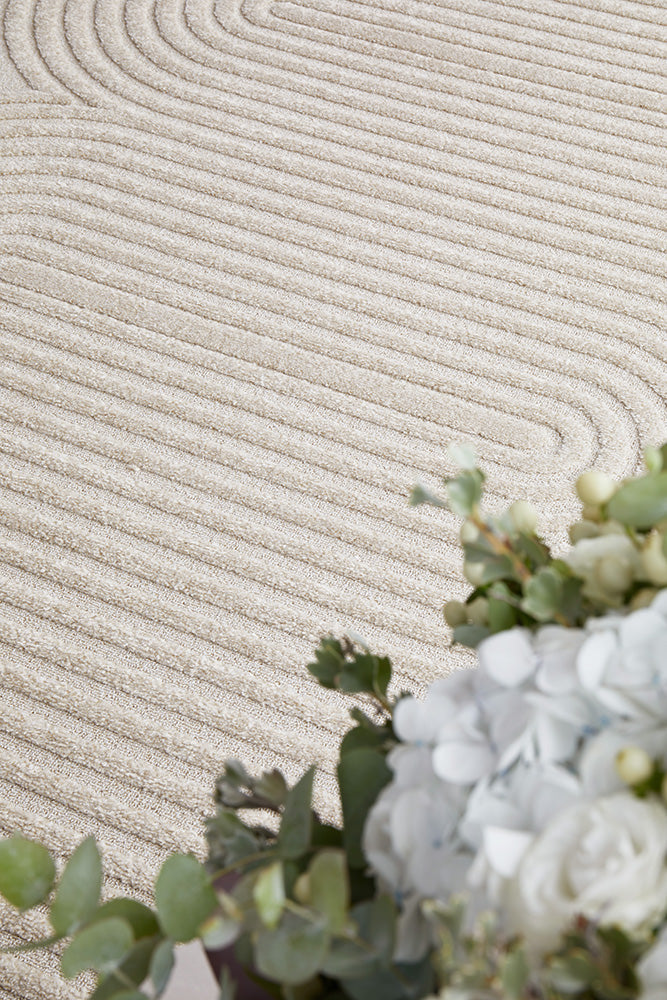 Lotus Carl Beige Modern Curved Oval Pattern Hallway Runner Rug