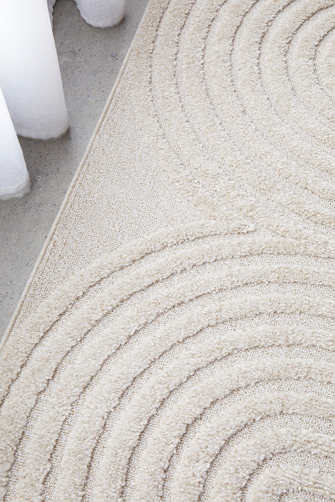 Lotus Carl Beige Modern Curved Oval Pattern Hallway Runner Rug