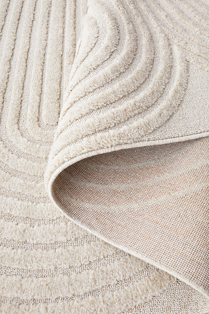 Lotus Carl Beige Modern Curved Oval Pattern Hallway Runner Rug