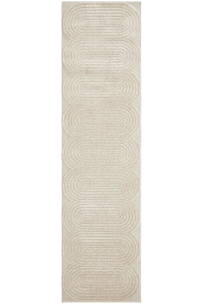Lotus Carl Beige Modern Curved Oval Pattern Hallway Runner Rug