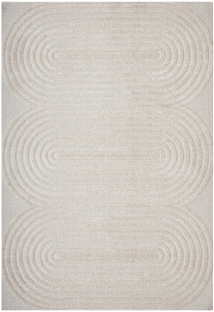 Lotus Carl Beige Modern Curved Oval Pattern Rectangle Rug
