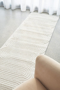 Thumbnail for Lotus Carl White Modern Curved Oval Pattern Hallway Runner Rug