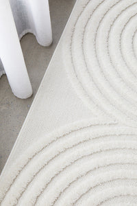 Thumbnail for Lotus Carl White Modern Curved Oval Pattern Hallway Runner Rug