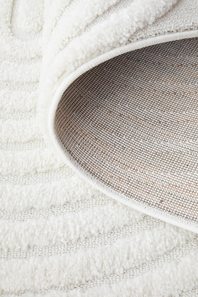 Lotus Carl White Modern Curved Oval Pattern Hallway Runner Rug