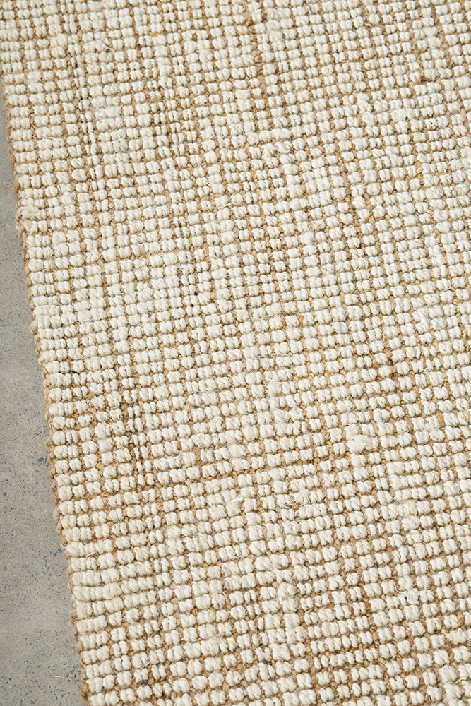 Marlo White and Natural Jute Modern Hand Loomed Pebble Pattern Rug