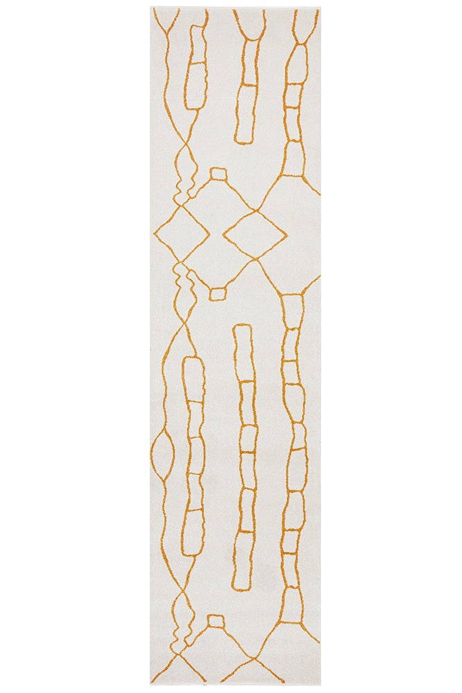 Amy White & Gold Paradise Hallway Runner Rug