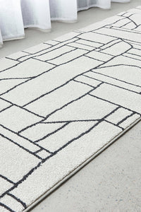 Thumbnail for Fleur Paradise Cream & Black Lines Modern Hallway Runner Rug