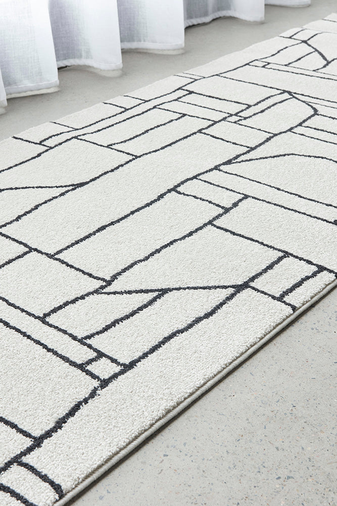 Fleur Paradise Cream & Black Lines Modern Hallway Runner Rug