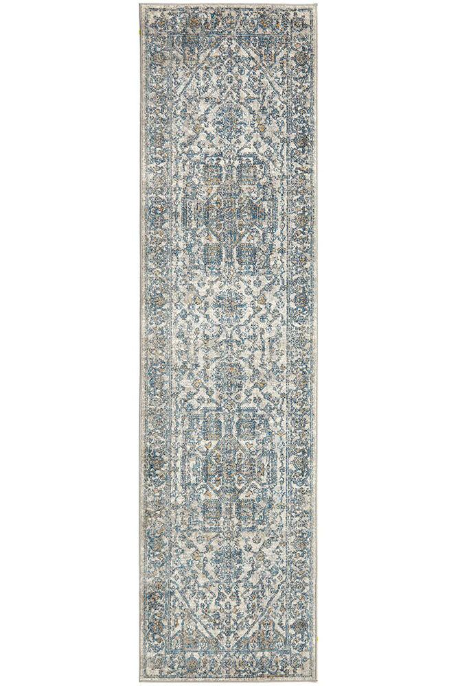 Sasha Blue Transitional Hallway Runner Rug