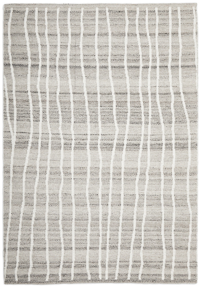 Luci Grey and White Modern Organic Line Pattern Rectangle Rug