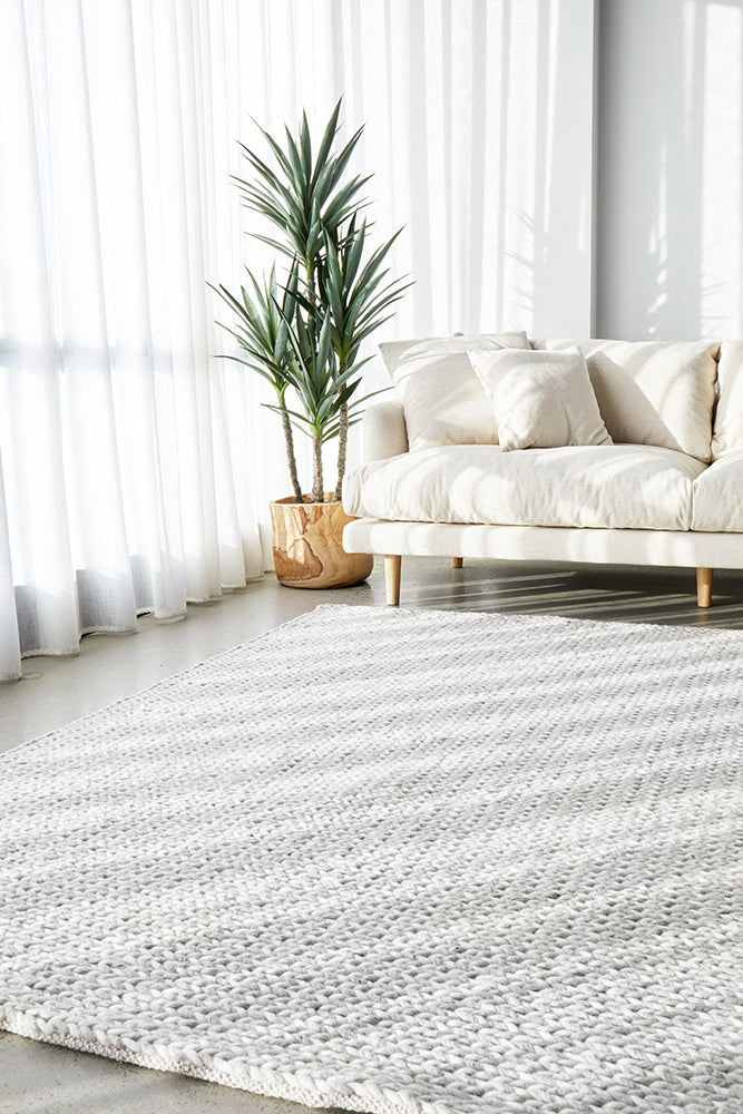Carina Scandinavian Grey & White Hand Braided Wool Rug
