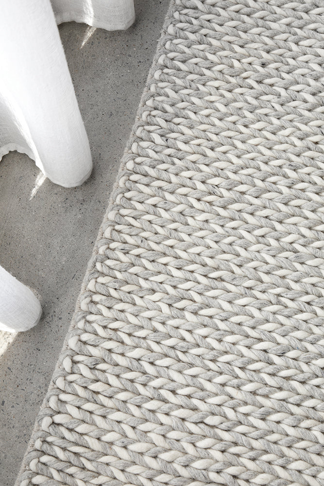 Carina Scandinavian Grey & White Hand Braided Wool Rug