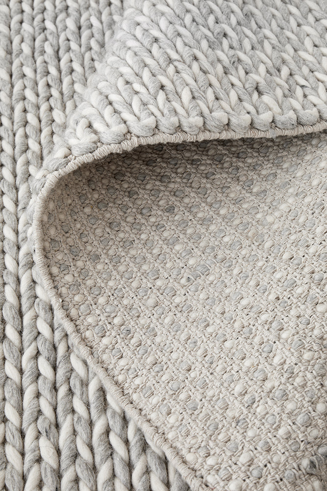 Carina Scandinavian Grey & White Hand Braided Wool Rug