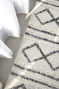Thumbnail for Fallon Tribal Diamond Pattern Grey & White Hand Woven Wool Rug