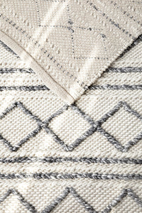 Thumbnail for Fallon Tribal Diamond Pattern Grey & White Hand Woven Wool Rug