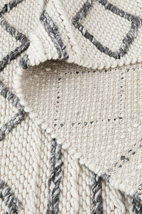 Thumbnail for Fallon Tribal Diamond Pattern Grey & White Hand Woven Wool Rug