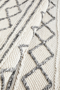Thumbnail for Fallon Tribal Diamond Pattern Grey & White Hand Woven Wool Rug