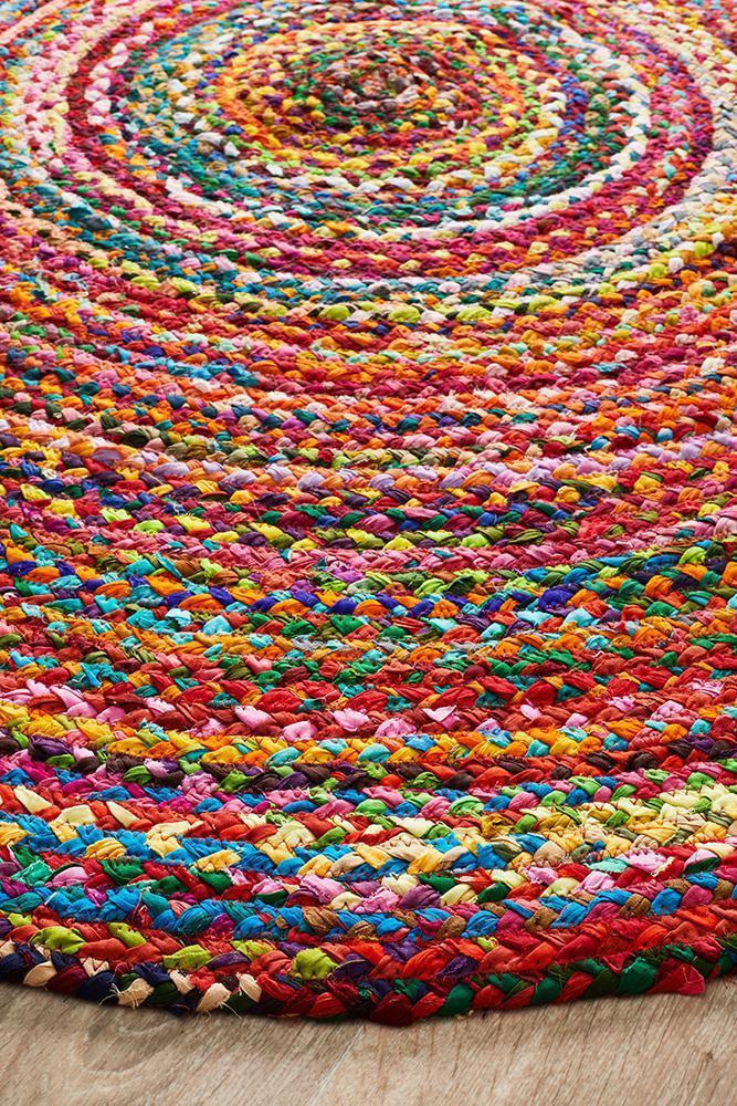 Meeka Braided Cotton Multi-Colour Round Rug