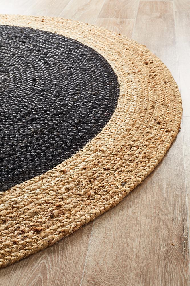 Serena Black Jute Round Rug