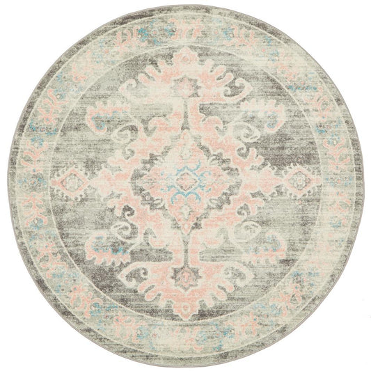 April Vintage Pink & Grey Round Rug