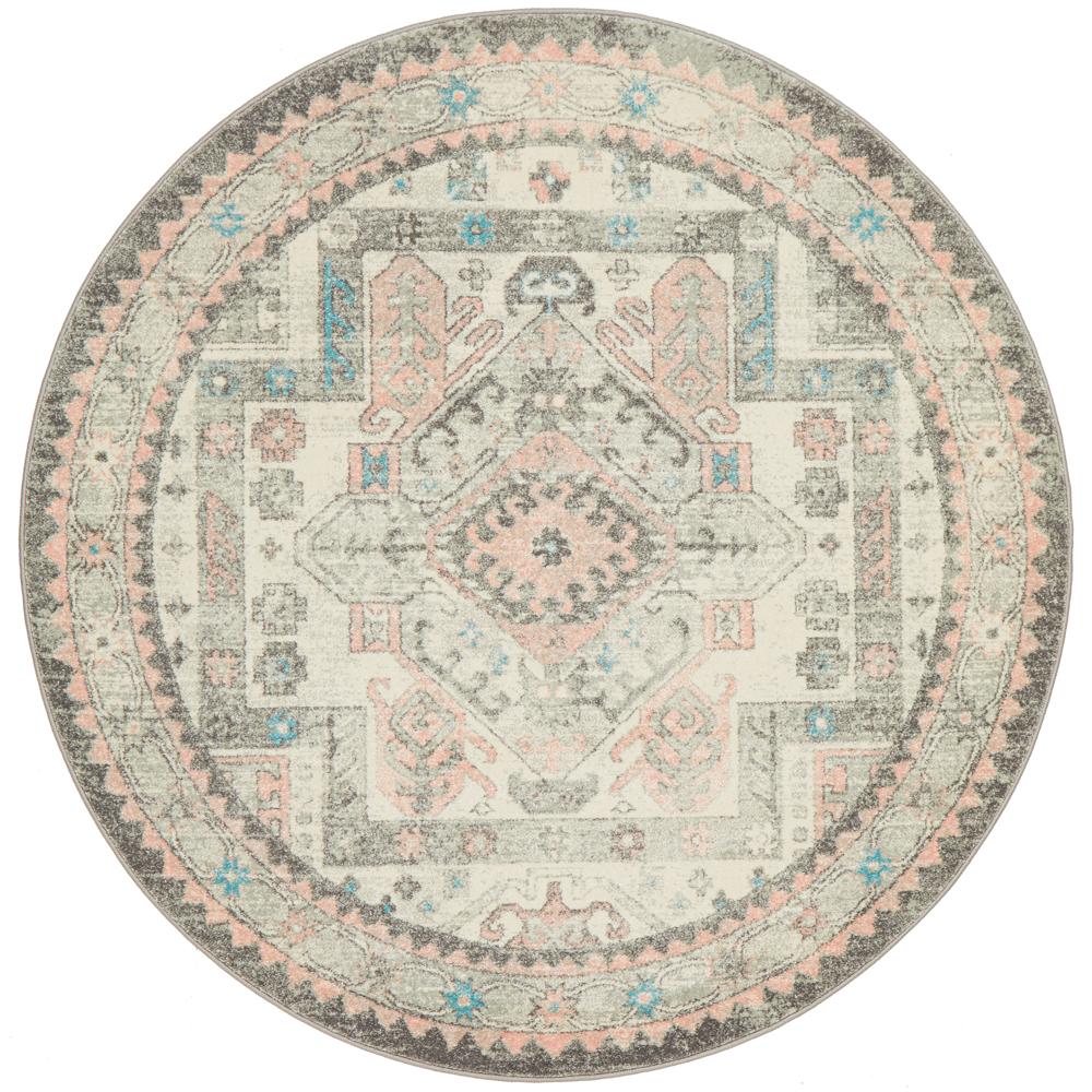 Emery Vintage Grey & Pink Round Rug