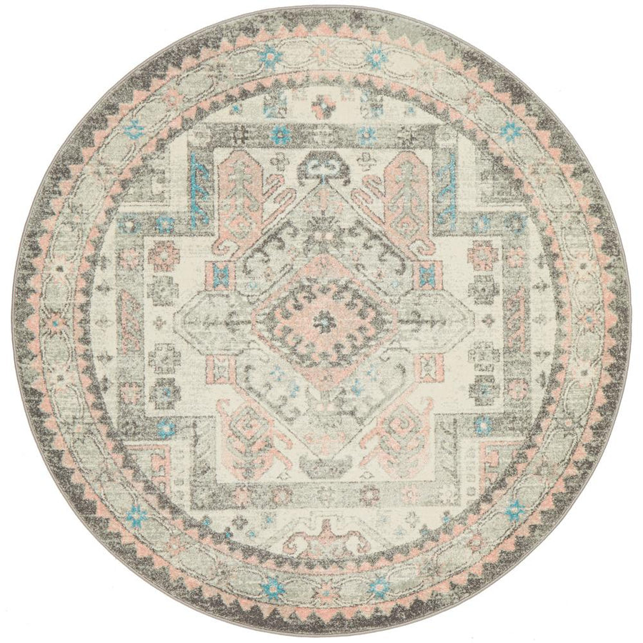 Emery Vintage Grey & Pink Round Rug