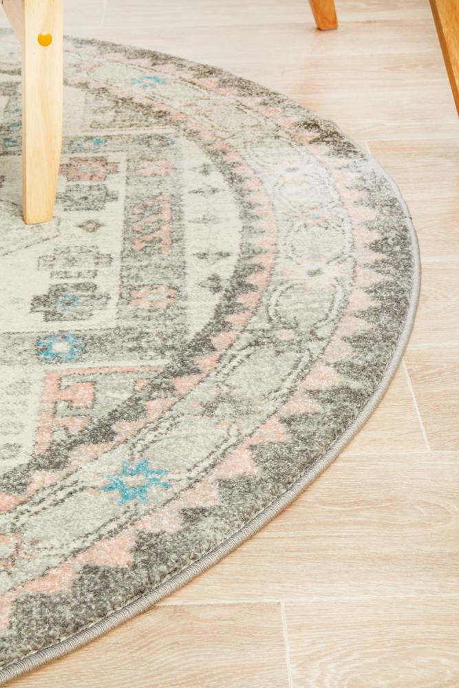 Emery Vintage Grey & Pink Round Rug