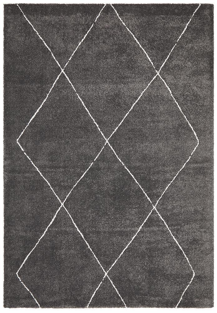 Elle Modern Diamond Print Charcoal Power Loomed Rug