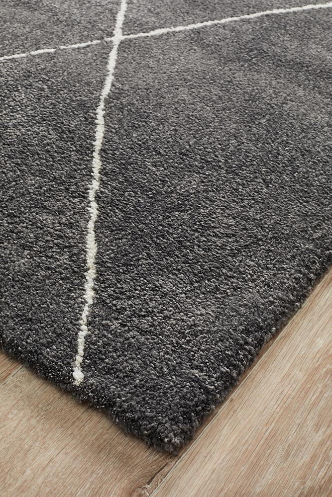 Elle Modern Diamond Print Charcoal Power Loomed Rug