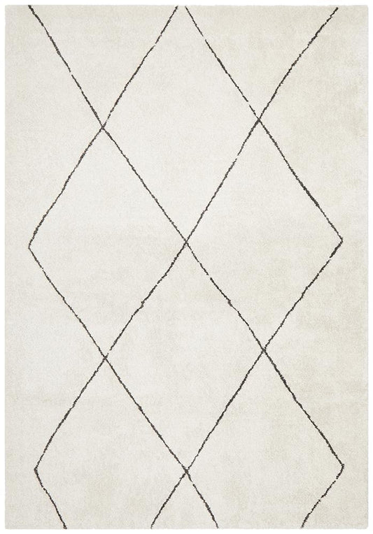 Elle Modern Diamond Print Ivory Power Loomed Rug