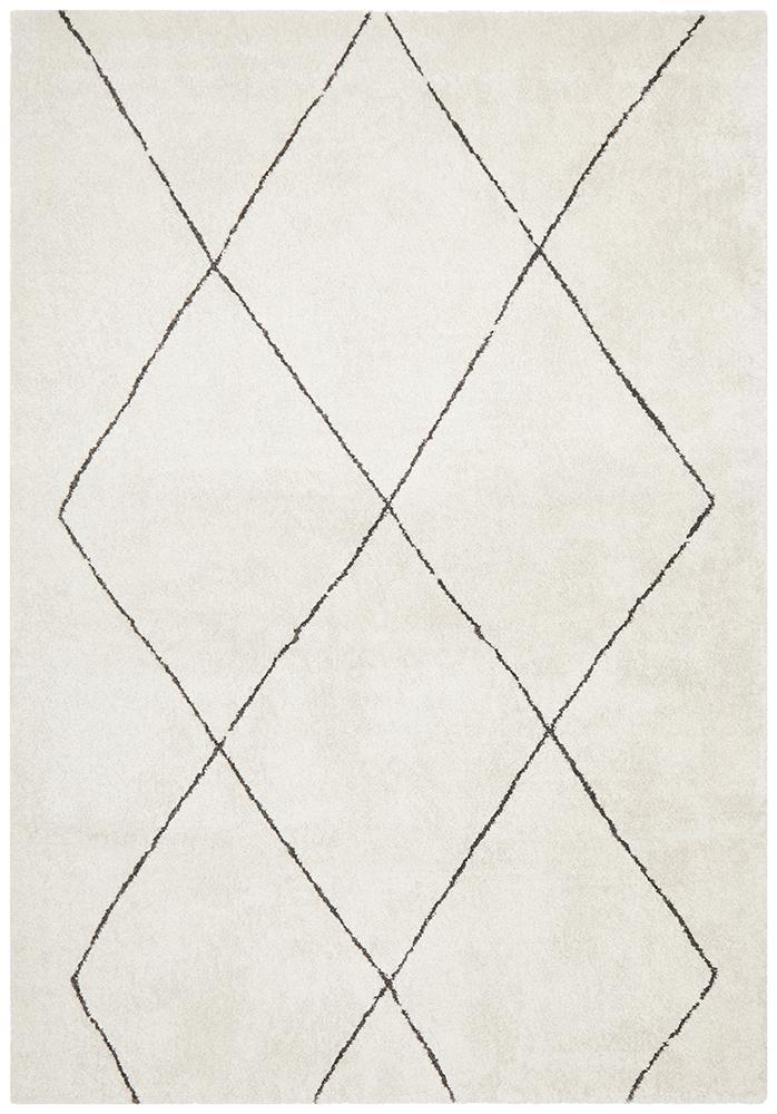 Elle Modern Diamond Print Ivory Power Loomed Rug