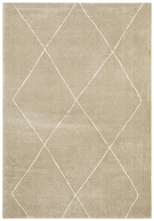 Elle Modern Diamond Print Beige Power Loomed Rug