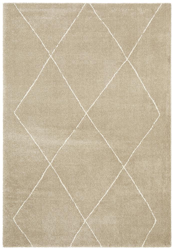 Elle Modern Diamond Print Beige Power Loomed Rug