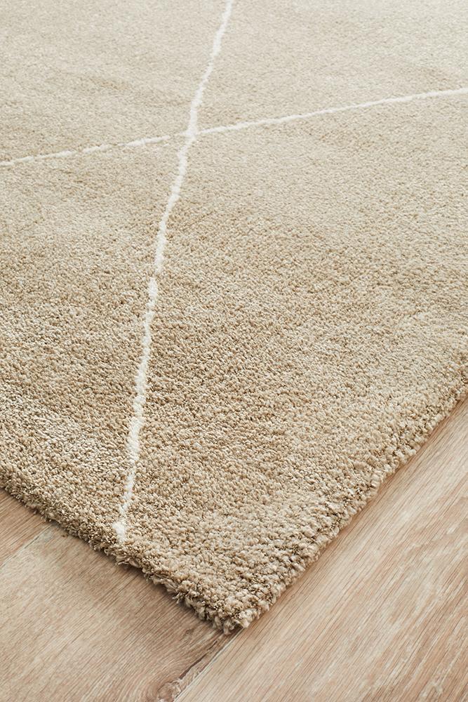 Elle Modern Diamond Print Beige Power Loomed Rug