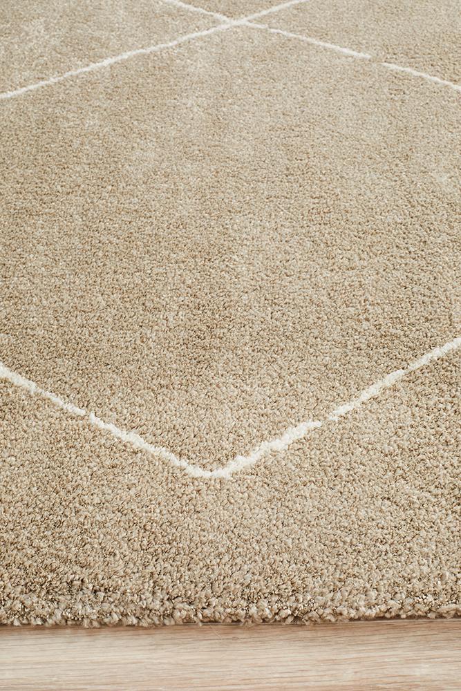 Elle Modern Diamond Print Beige Power Loomed Rug