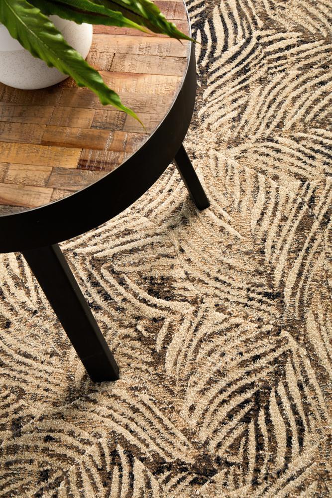 River Contemporary Natural Leaf Pattern Multi-Colour Rug