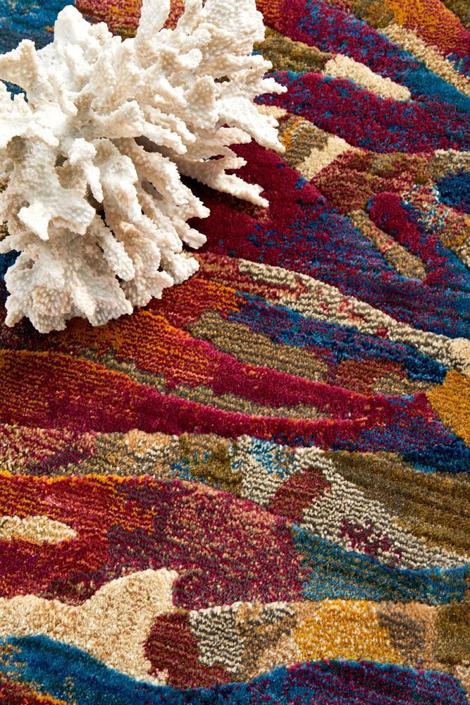 River Contemporary Tropical Multi-Colour Rug