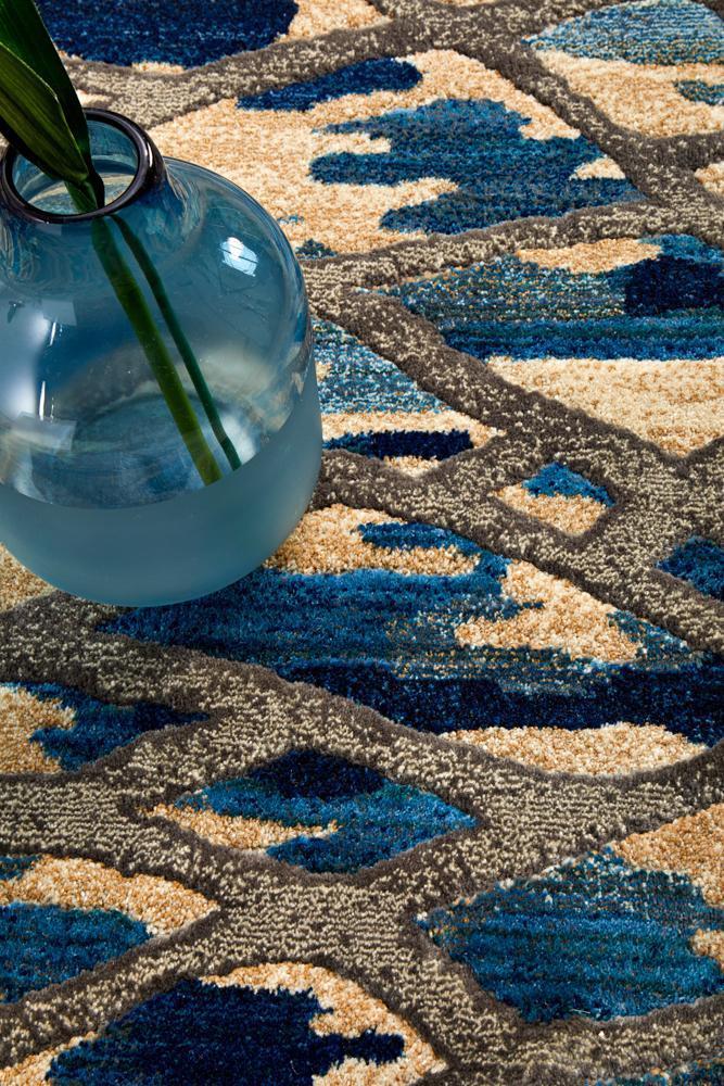 River Contemporary Blue Ropes Rug