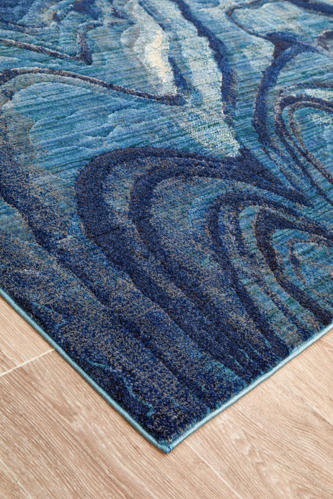 River Contemporary Indigo Waves Rug