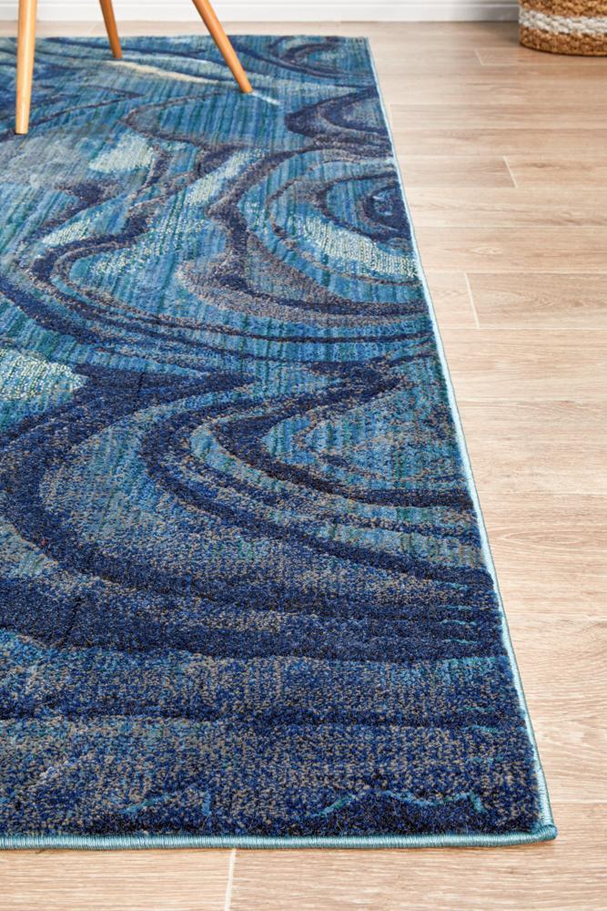 River Contemporary Indigo Waves Rug