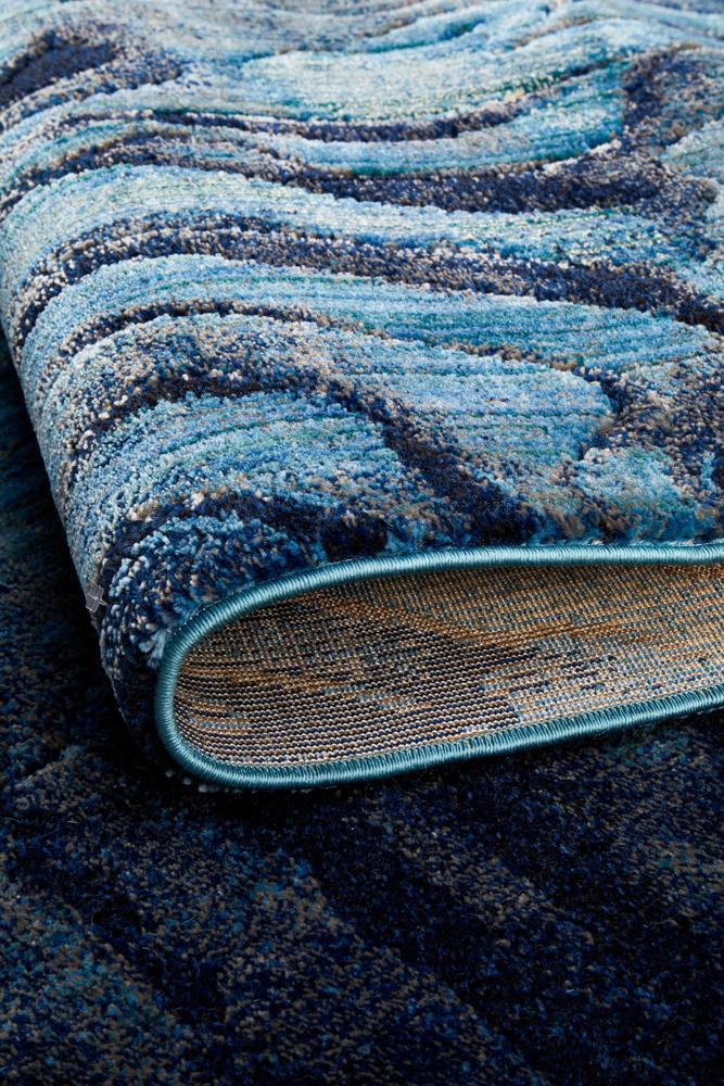 River Contemporary Indigo Waves Rug