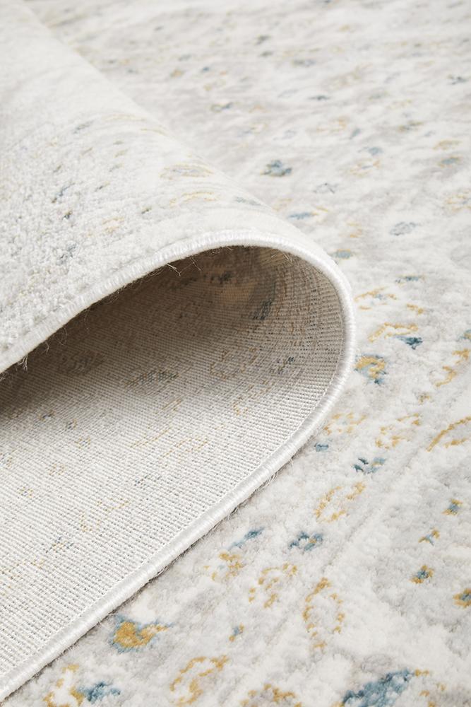 Emily Traditional White, Golden Yellow & Teal Floral Pattern Rug
